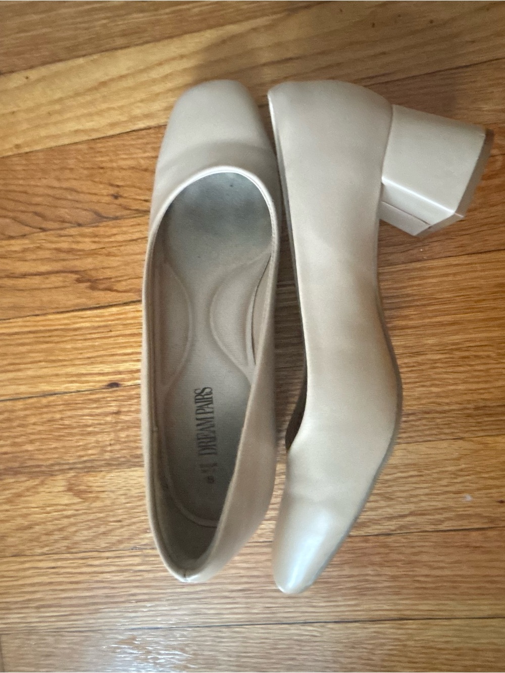 Dream Pairs Beige Low Block Heel Pumps